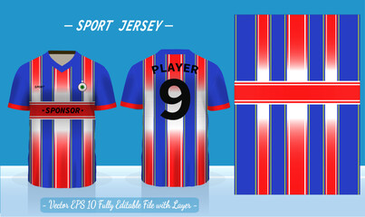 T-shirt sport design template. Abstract pattern v neck Football jersey concept with front and back view for Soccer, Cricket, Volleyball, Rugby, tennis, badminton uniform kit.	