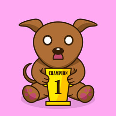 Vector illustration of premium cute dog carrying the 1st place trophy