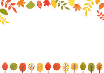 秋の紅葉と木々のフレーム