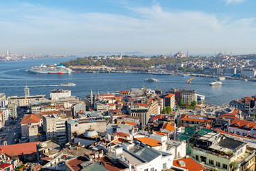 Naklejka na ściany i meble Aerial view of Istanbul historical district on sunny day
