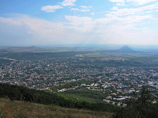 Mountain landscapes. Panoramic view from Mount Mashuk to Mount Lysuya and the surrounding landscape. Pyatigorsk, North Caucasus, Russia.