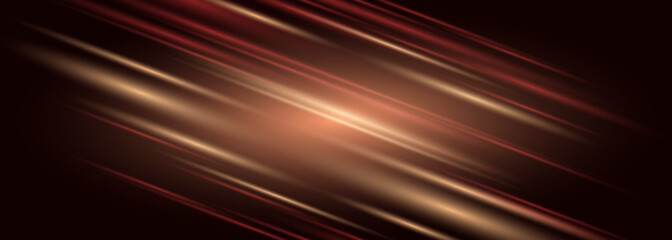 Fototapeta na wymiar Dark red wide abstract background with diagonal glowing motion light effect. Vector illustration