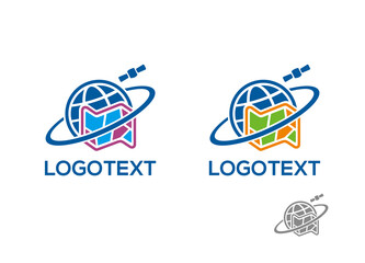 World and Map covered by satellite logo design [Vector]