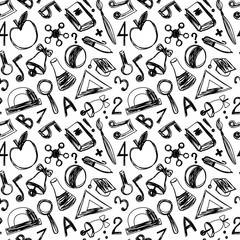 Back to school seamless pattern. Hand drawn vector illustration. Pen or marker doodle sketch