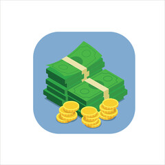 bright vector icon with stacks of paper money 