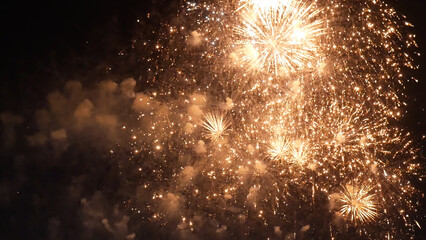 Golden Firework Happy new year 2023, 4th of july holiday festival concept. Golden Firework...
