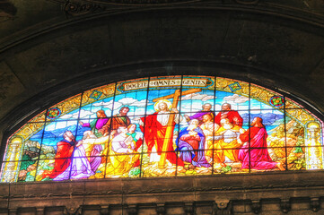 Santiago, Cathedral, interior, stained glass window, - obrazy, fototapety, plakaty