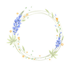 Obraz premium Frame of flowers and leaves in watercolor technique. A greeting card.