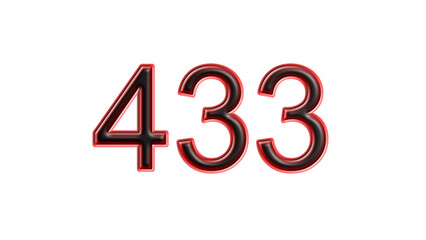 red 433 number 3d effect white background