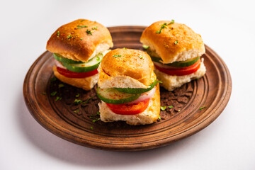 Mumbai style pav sandwich or leftover paav used for veg burger