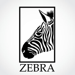 zebra face black white rectangle logo design