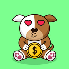 Vector illustration of premium cute dog holding gold coin