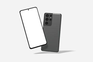 Realistic floating blank mobile mockup. 3d render