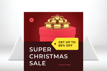 Christmas big sale seasonal shopping retail offer social media post template 3d icon vector