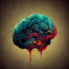 Illustration of a brain, medical and mental health issues, intelligence and thinking concept, being...