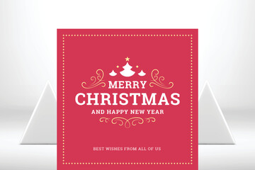 Merry Christmas pink decorative greeting card vintage curved ornament design vector