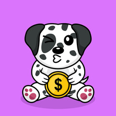 Naklejka premium Vector illustration of premium cute dog holding gold coin