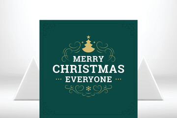 Merry Christmas everyone decorative vintage greeting card curved ornate design vector illustration
