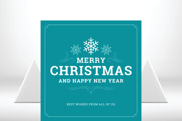 Merry Christmas and Happy New Year blue classic greeting card vintage curved ornament design vector