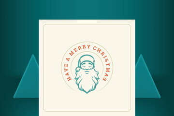 Merry Christmas vintage greeting card Santa Claus portrait circle emblem vector illustration
