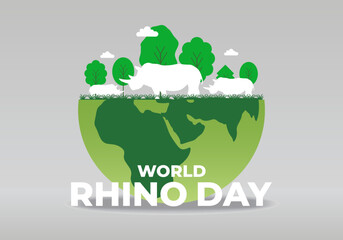 World rhino day background banner poster with rhino in forest on earth globe on september 22.