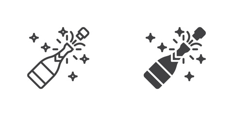 Champagne popping icon, line and glyph version