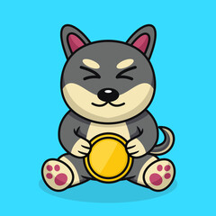Naklejka na ściany i meble Vector illustration of premium cute dog holding gold coin
