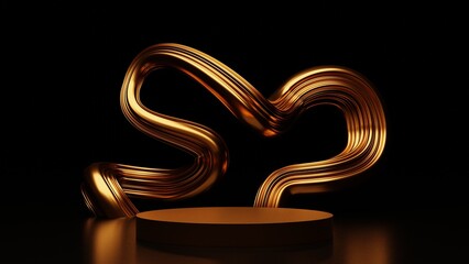 empty gold podium display for presentation, clean golden platform for product showcase, 3D Rendering
