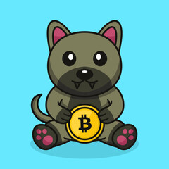 Vector illustration of premium cute dog holding gold coin