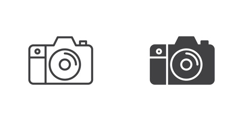 Photo camera icon, line and glyph version
