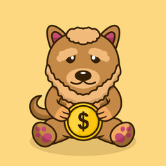 Fototapeta premium Vector illustration of premium cute dog holding gold coin