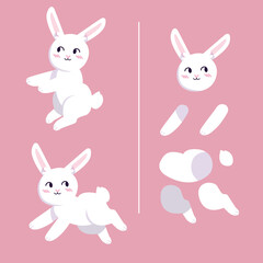 Christmas Bunny. Character for animation. Cartoon rabbit.
