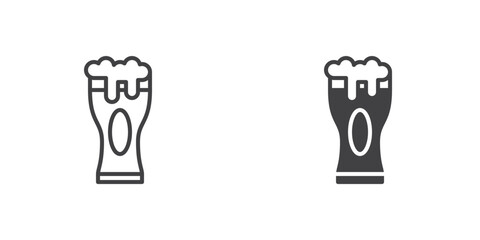 Pint beer glass icon, line and glyph version