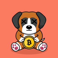 Vector illustration of premium cute dog holding gold coin
