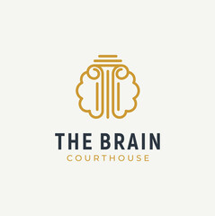 Human Brain with Greek Roman Pillar Column for Smart Architecture Building Idea logo design