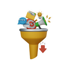 3d rendering marketing funnel isolated useful for business, company, economy, corporate and finance