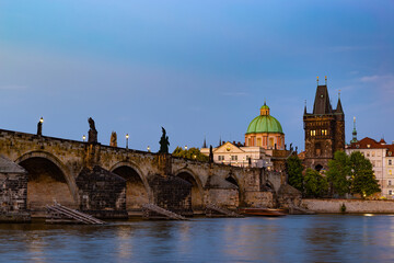 Fototapeta na wymiar Charles Bridge and Vltava river (Karluv Most - in czech) in Prague, Czechia..