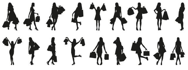 Fototapeta na wymiar Shopping Girl icon set,flat vector illustration.happy shopping girl style icon.