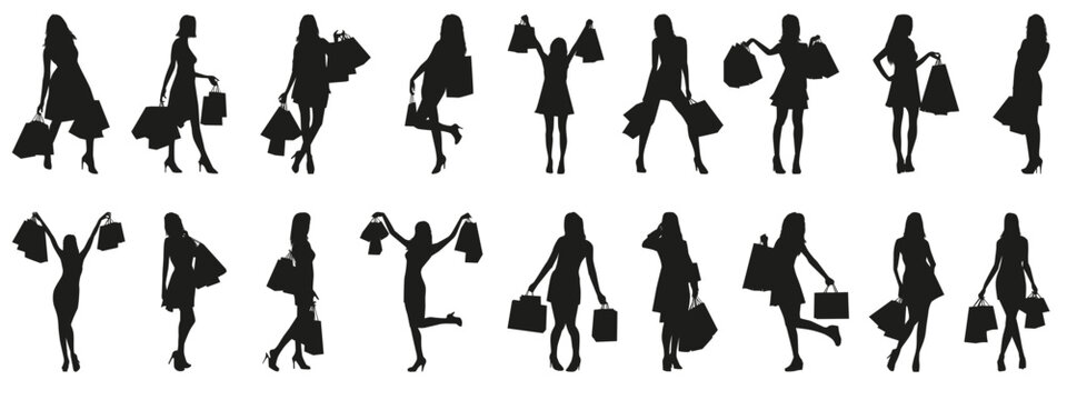 Shopping Girl  icon set,flat vector illustration.happy shopping girl style icon.