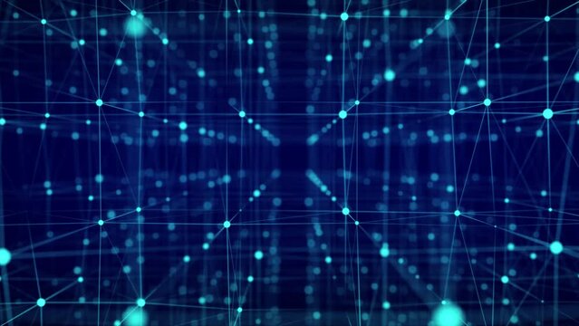 Technology blockchain concept. Dynamic movement of a digital data flow. Network connections structure. Big data visualization. 3D rendering.