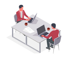 Isometric design concept office conference, teamwork isometric design