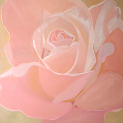 Abstract rose painted with oil paints on canvas on a golden background