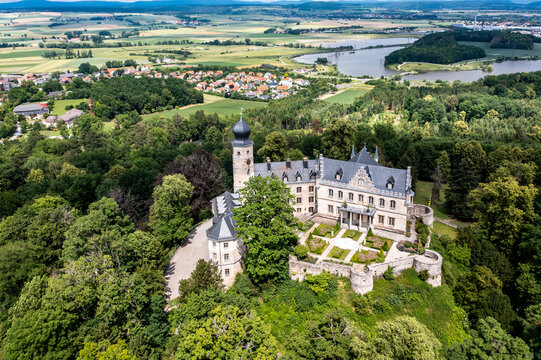 Germany, Bavaria, Coburg, Helicopter view of Callenberg Castle