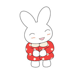 Cute cartoon bunny girl in a pretty pink dress.