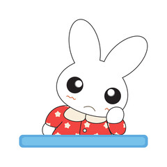 Cute cartoon bunny girl in a pretty pink dress.