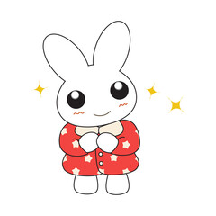 Cute cartoon bunny girl in a pretty pink dress.