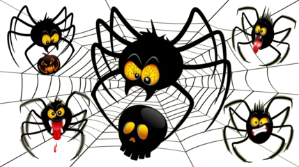 Foto op Plexiglas anti-reflex Draw Spinnen Halloween Grappige en griezelige stripfiguren - 2