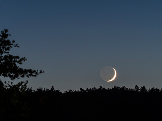 Waxing crescent moon at night