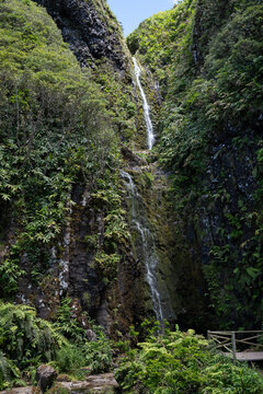Portugal, Azores, Small waterfall on Flores Island