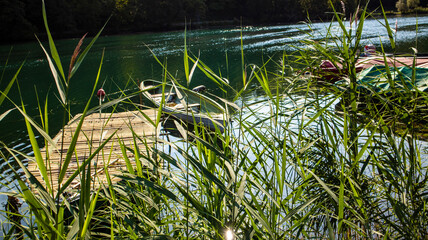 Imbersago, lombardy, italy boat on the river